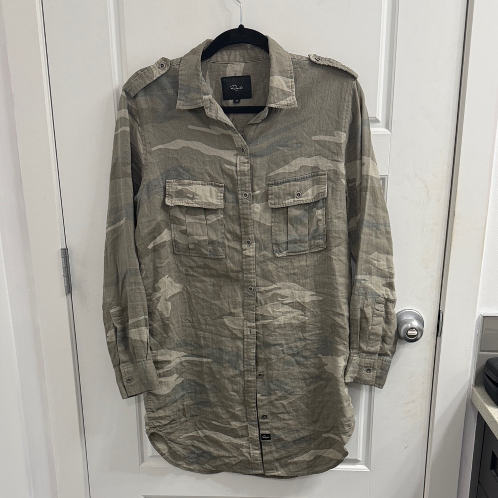 Rails Lennon Camo Long Sleeve Button Down Mini Dress Size XS